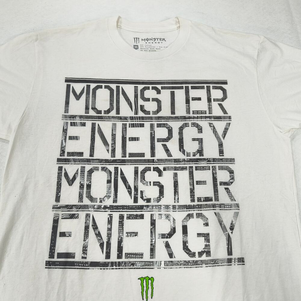 Monster Energy Short Sleeve Crew Neck Graphic T Shirt Mens Size Medium M White